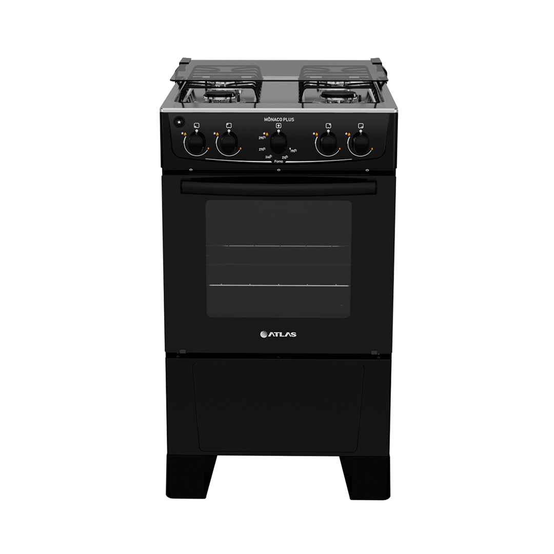 Cocina a Gas Atlas Mónaco Plus 4 Hornallas Negro