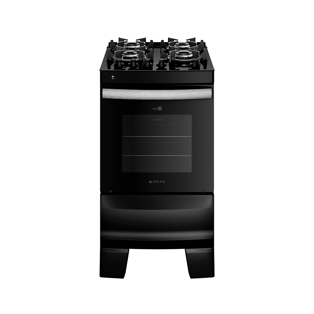 Cocina Atlas Agile Up Glass 4 Hornallas Negro