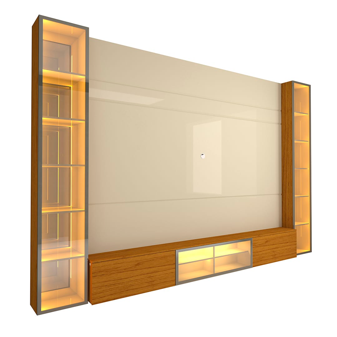 Home para Tv Gelius Luminare Hasta 85" C/Led/Espejos OffWhite/Nature