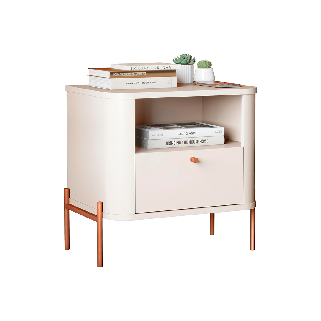 Mesita de Luz JB Tucupi Slim OffWhite/Bronce