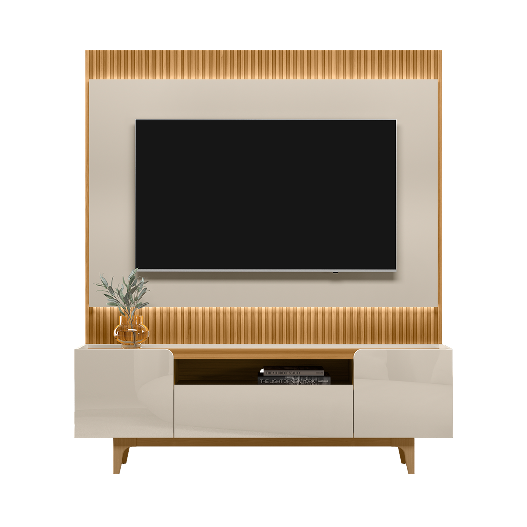 Panel para Tv Linea San Paulo + Rack Orlando Hasta 65" Tauari/Off White