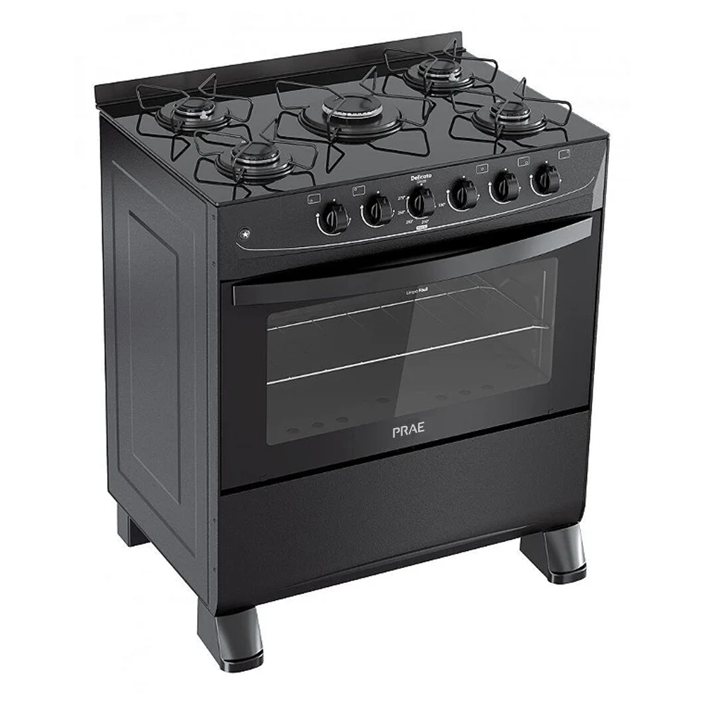 Cocina a Gas PRAE Delicato Glass 5 Hornallas Vidrio Negro