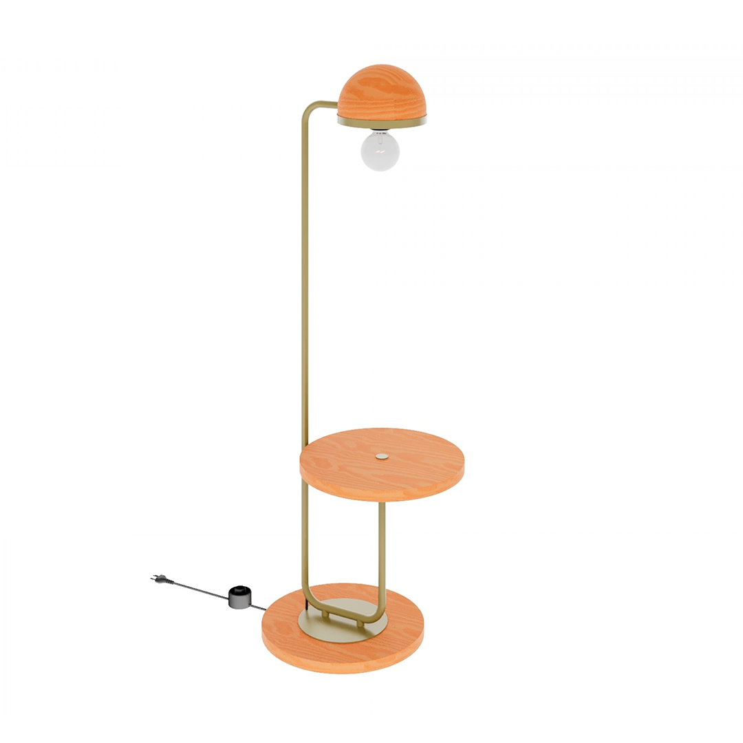 Mesa Lateral Luminaria Rudnick Charles Cedro/Metal/Dorado